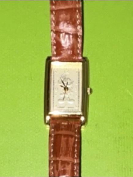 Disney Brown Leather Strap Gold Tone Rectangular Watch